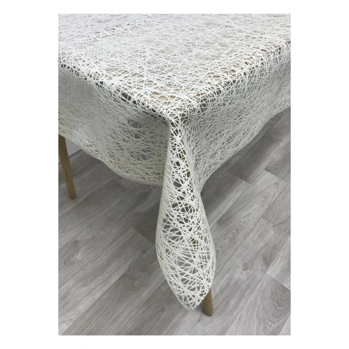 Iplik Desen Hasır Pvc Şeffaf Kaplamalı Lüks Muşamba Masa Örtüsü Krem