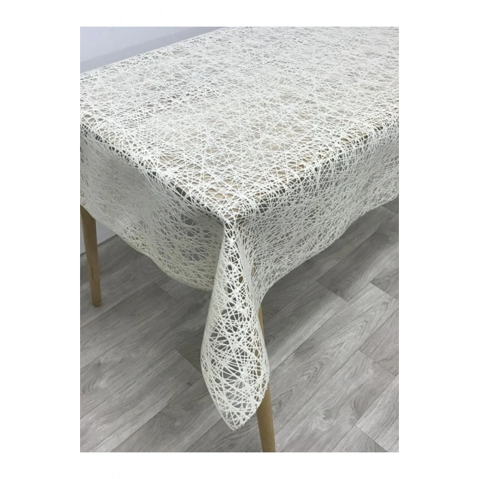 Iplik Desen Hasır Pvc Şeffaf Kaplamalı Lüks Muşamba Masa Örtüsü Krem