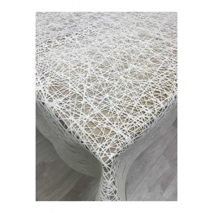 Iplik Desen Hasır Pvc Şeffaf Kaplamalı Lüks Muşamba Masa Örtüsü Krem