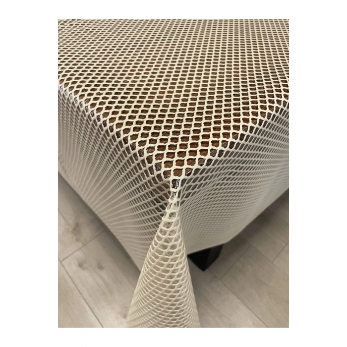 Petek Desen Lüks Pvc Silinebilir Masa Örtüsü Krem