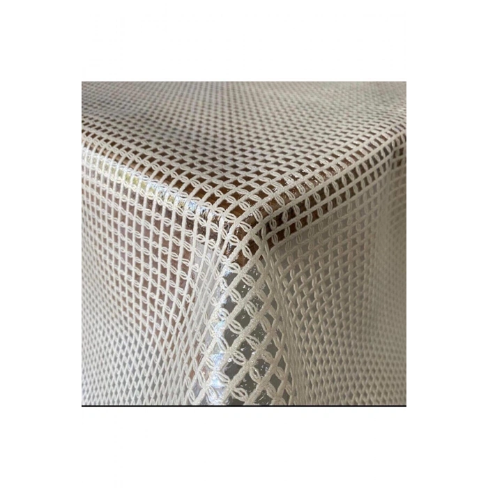 Hasır Lüx Pvc Kaplamalı Silinebilir Masa Örtüsü Su Geçirmez Şeffaf Muşamba Sofra Bezi Krem