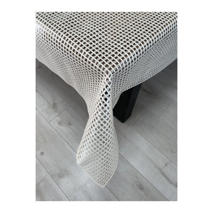 Hasır Lüx Pvc Kaplamalı Silinebilir Masa Örtüsü Su Geçirmez Şeffaf Muşamba Sofra Bezi Krem