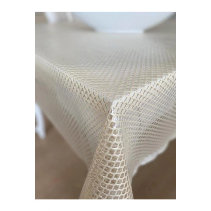 Şeffaf Kaplamalı Petek Desenli Pvc Muşamba Masa Örtüsü Krem