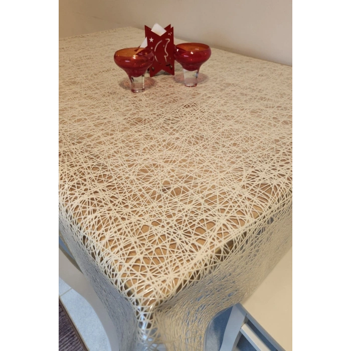 Krem Ithal Pvc Muşamba - Desenli Silinebilir Masa Örtüsü