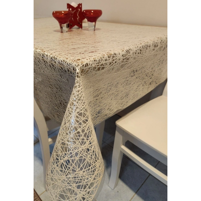 Krem Ithal Pvc Muşamba - Desenli Silinebilir Masa Örtüsü