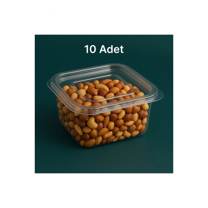 Plastik Sızdırmaz Kap 500gr/cc Kendinden Kapaklı /Çok Amaçlı Kullanım -Peynir,Kuruyemiş Kabı-10 Adet