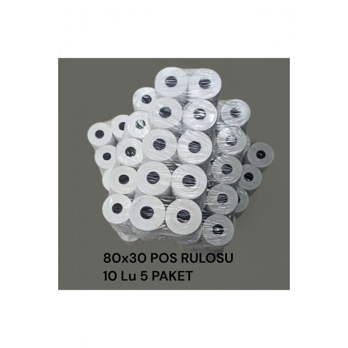 Termal Pos Rulosu, Adisyon Rulosu, Termal Yazıcı Kağıdı, Bilgi Fişi 80 Mmx 30 Mt (5 PAKET) 50 Adet