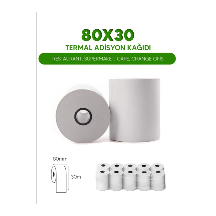 80x30 ( 50 Adisyon Rulosu ) Adisyon Kağıdı Termal Pos Kağıdı 5 Paket