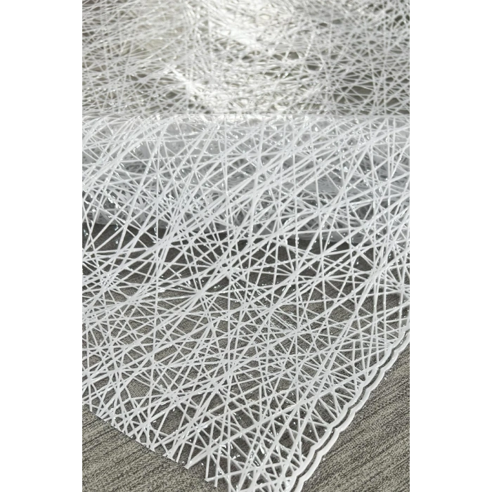 PVC Şeffaf Kaplamalı İp Desenli Masa Örtüsü – Beyaz Renk