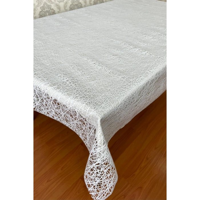 PVC Şeffaf Kaplamalı İp Desenli Masa Örtüsü – Beyaz Renk