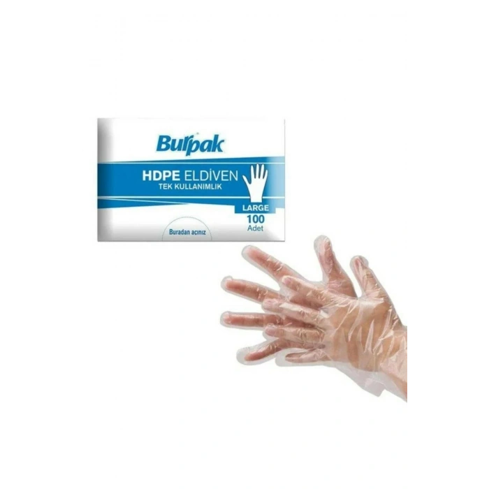 HDPE İş Temizlik Tek Kullanımlık Şeffaf Eldiven / Büyük Boy / 100 Adetlik 5 Paket