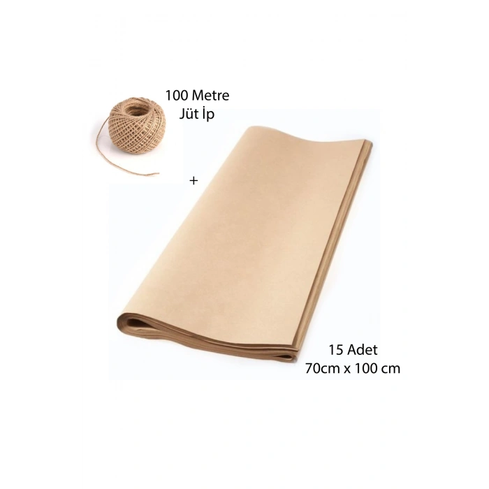 15 Adet 70x100cm Kraft Kağıt, Çeyiz Paketleme Kağıdı, Ambalaj Kağıdı, Hediye Paketi + 100m Jüt İp
