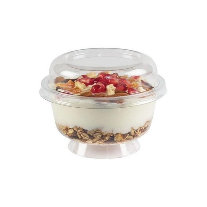 Plastik Kristal Tatlı Kabı Ayaklı 180cc - Kapaklı 25 Adet Kullan At