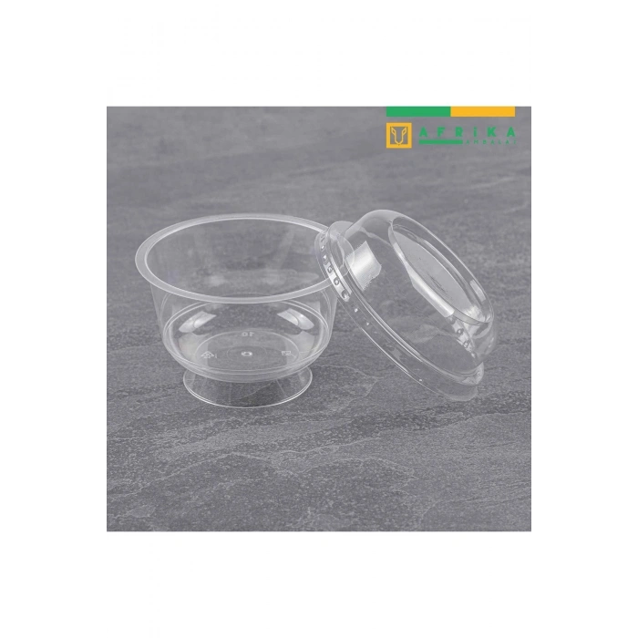 Plastik Kristal Tatlı Kabı Ayaklı 180cc - Kapaklı 25 Adet Kullan At