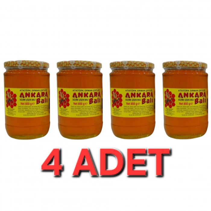 4 X 850gr Aoç Bal Atatürk Orman Çiftliği Ankara Balı Süzme Çiçek Bal 3400 Gram