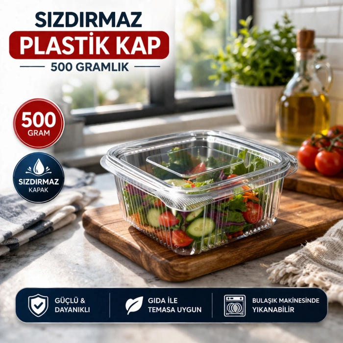 Sızdırmaz Plastik Kap 500 Gr 100 Adet Şeffaf Saklama Kabı Kapaklı Gıda Kabı