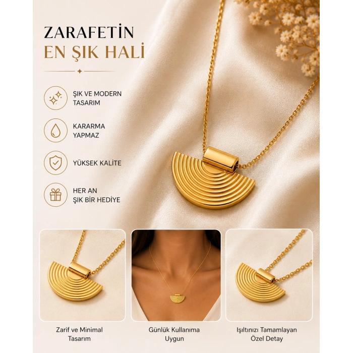 Gold Renk Yarım Ay Figürlü Kadın Kolye Minimal Zarif Kolye