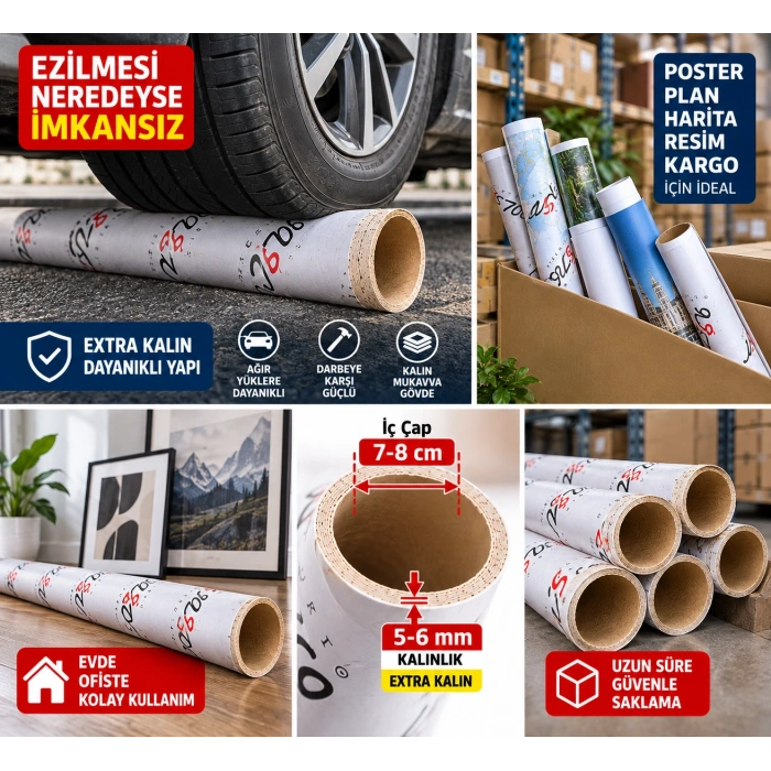 4 Adet EXTRA KALIN Masura Karton Boru Kargo Tüpü Paketleme Koruma Rulosu 80 cm