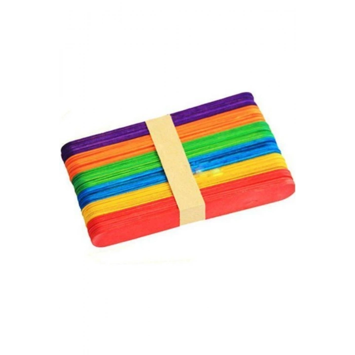 Ahşap Jumbo Dil Basma Çubuğu Renkli 50 Li
