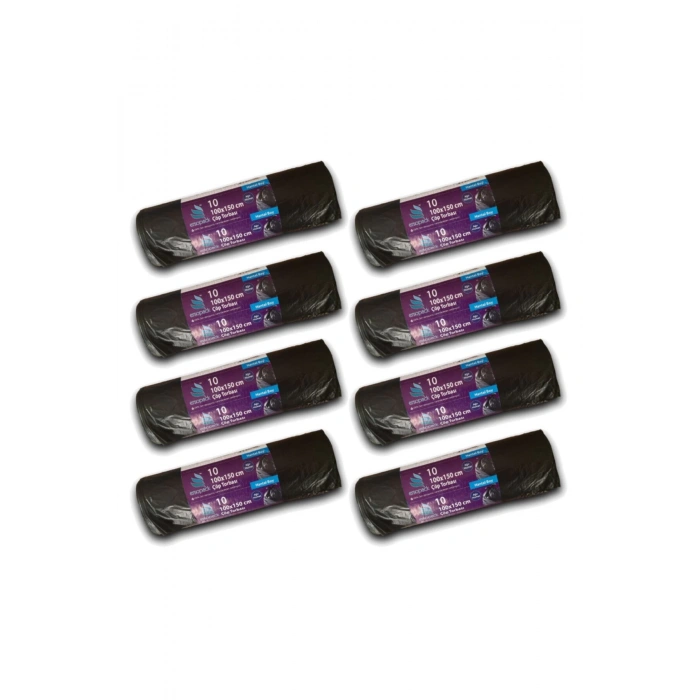 Endüstriyel 100x150cm Siyah Çöp Torbası Hantal Boy 8 Adet Rulo 10lu