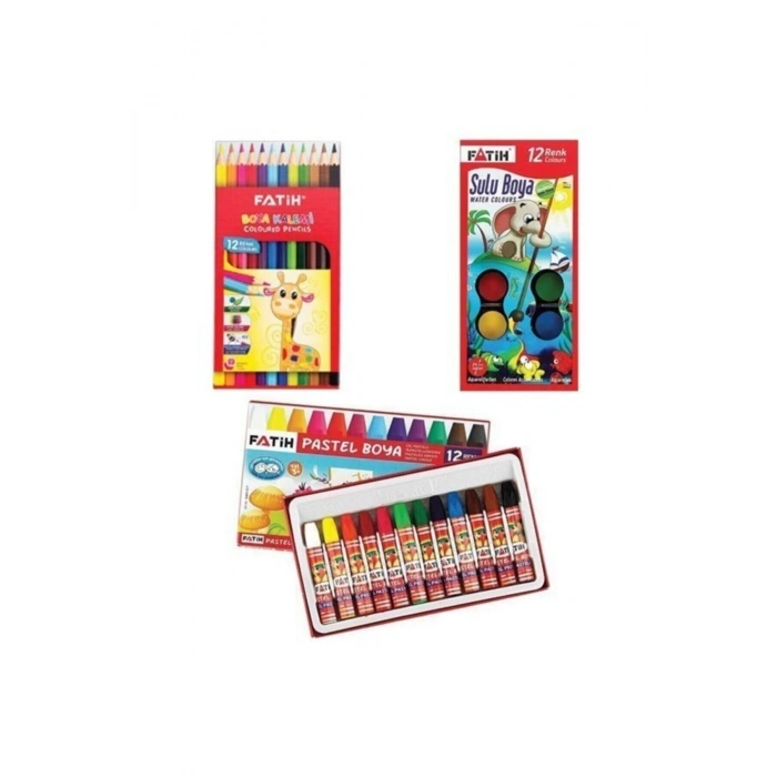 Fatih 12li Kuruboya + Suluboya + Pastel Boya Seti