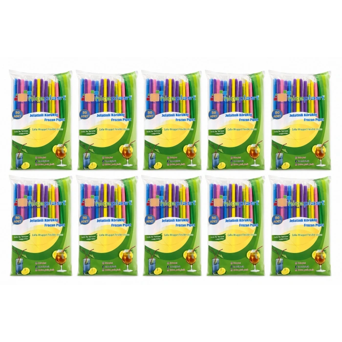 Jelatinli Körüklü Frozen Renkli Pipet 500 Adet Tek Tek Paketli Karışık Renk