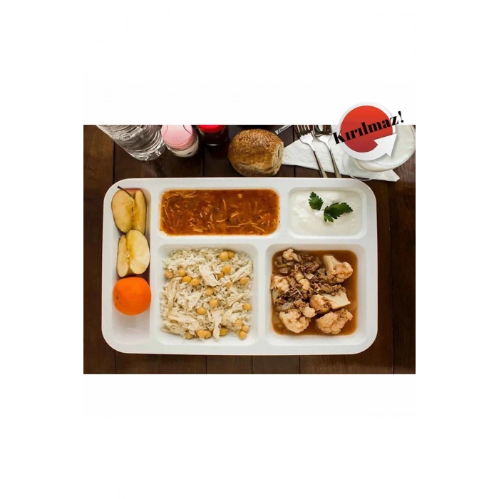 Kırılmaz Tabldot Tabak, Self Servis, Yemekhane, Okul Tabağı, 5 Bölmeli, Tabilot, Tabildot, Lokanta