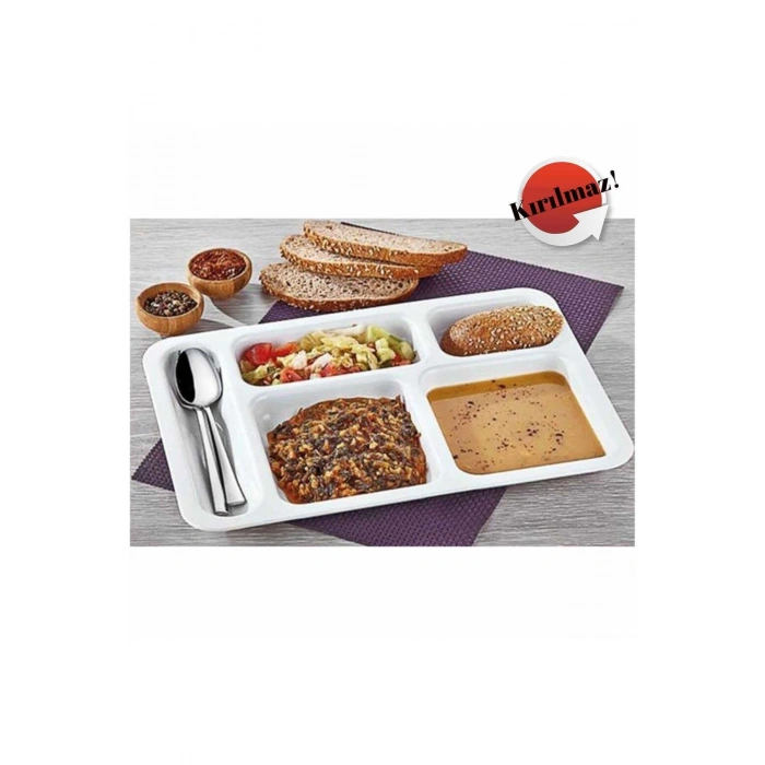 Kırılmaz Tabldot Tabak, Self Servis, Yemekhane, Okul Tabağı, 5 Bölmeli, Tabilot, Tabildot, Lokanta