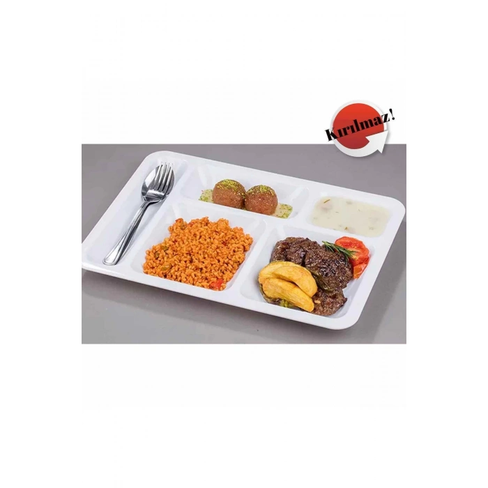 Kırılmaz Tabldot Tabak, Self Servis, Yemekhane, Okul Tabağı, 5 Bölmeli, Tabilot, Tabildot, Lokanta