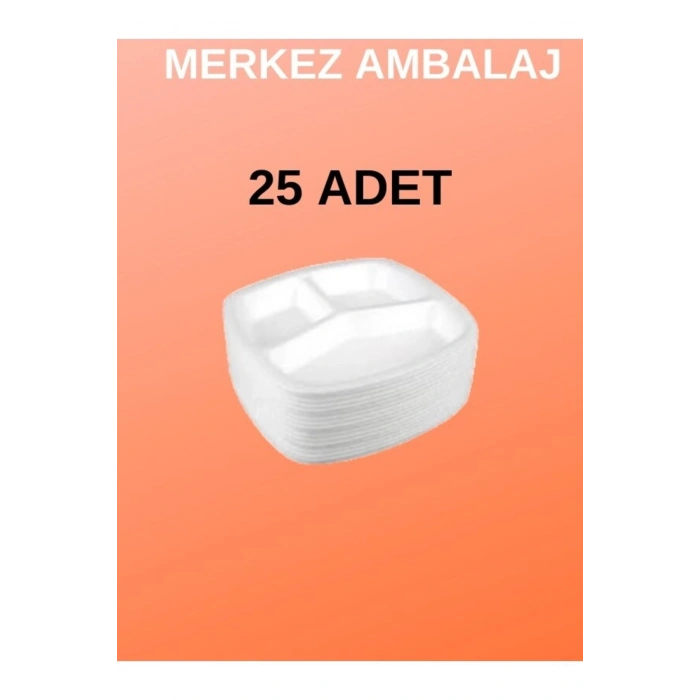 Kullan At Piknik Mevlid Düğün Kına Iş Yeri Ve Ofis Için Köpük Tabak 3 Gözlü 25 Adet