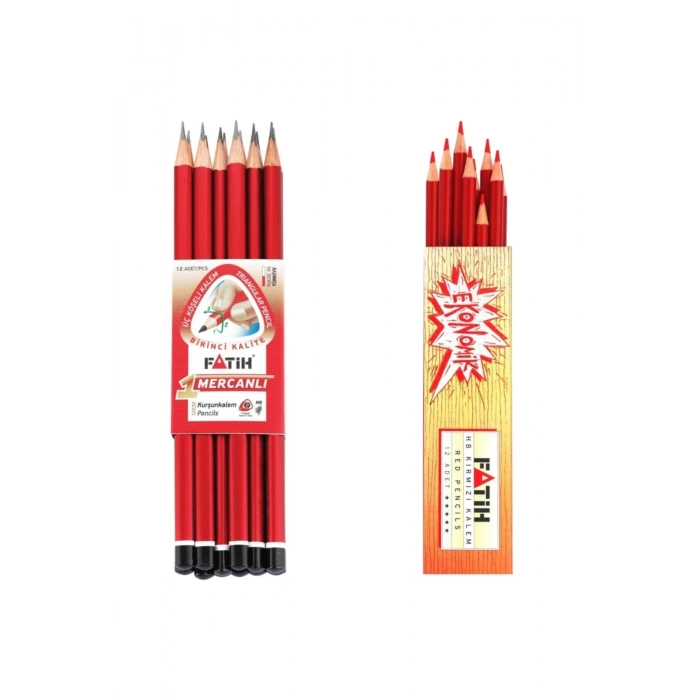 Kurşun Kalem Mercanlı 12 Adet + Kırmızı Kalem 12 Adet