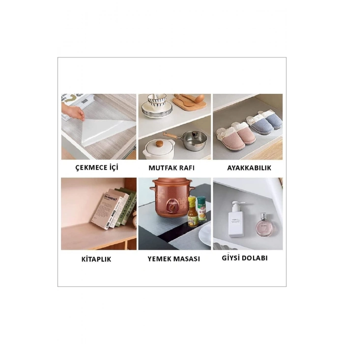 Masa Raf Örtüsü Kaymaz Tabanlı Şeffaf Dolap Çekmece Buzdolabı Raf Örtüsü