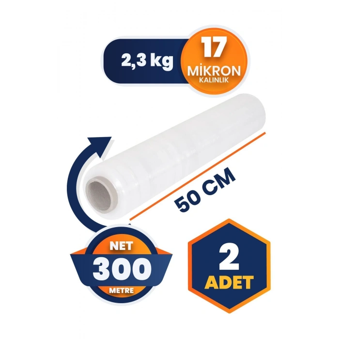 Palet Streç Film 17 mikron Şeffaf 50 cm X 300 m - 2 adet