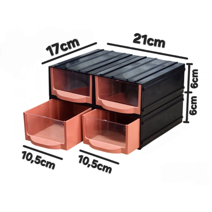 Plastik 4 Şeffaf Çekmeceli Kutu Küçük Organizer Çekmece Avadanlık