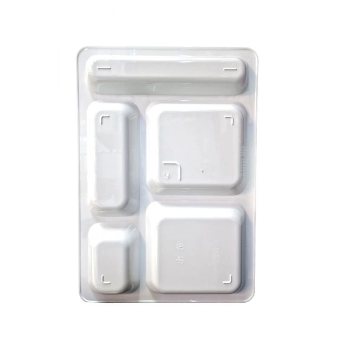 Polikarbon 5 Gözlü Self Servis Tabldot Tabağı 12 Adet Polikarbon Tabldot Tabak 12 Adet