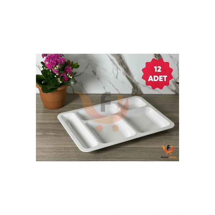 Polikarbon Kırılmaz Tabldot 5 Bölmeli Yemekhane Servis Tabağı 12 Adet