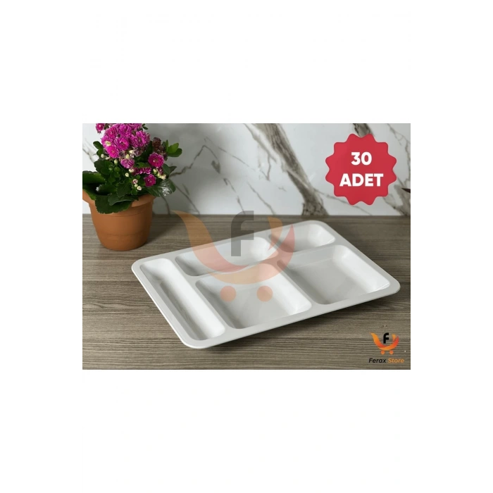 Polikarbon Kırılmaz Tabldot 5 Bölmeli Yemekhane Servis Tabağı 30ADET