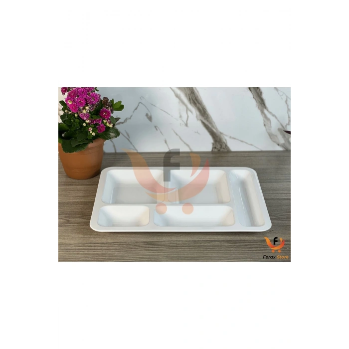 Polikarbon Kırılmaz Tabldot 5 Bölmeli Yemekhane Servis Tabağı 6 Adet