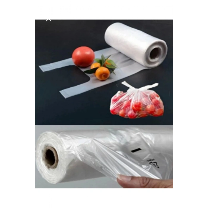 Rulo Market Poşet Torba - Atlet Poşet - Şeffaf - Orta Boy - 10 Rulo - 2000 Adet Torba