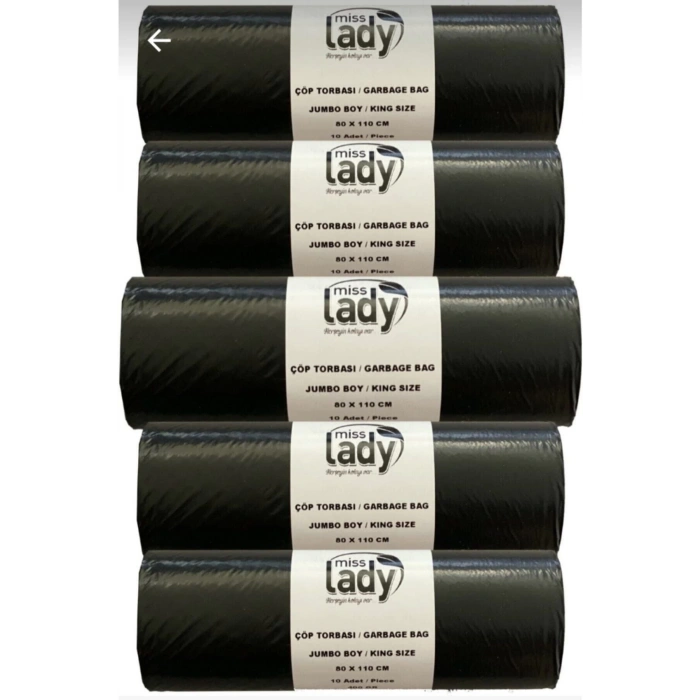 Siyah Rulo Çöp Poşeti Kalın Dayanıklı 80x110 5 Rulo 50 Adet J 350