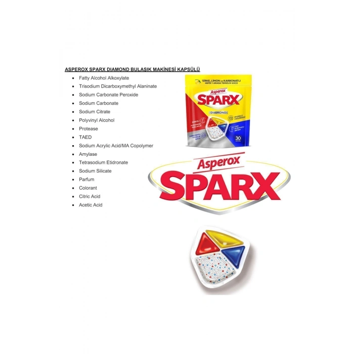ASPEROX SPARX DİAMOND BULAŞIK KAPSÜLÜ 60 LI 4 ADET SİRKE LİMON KARBONATLI