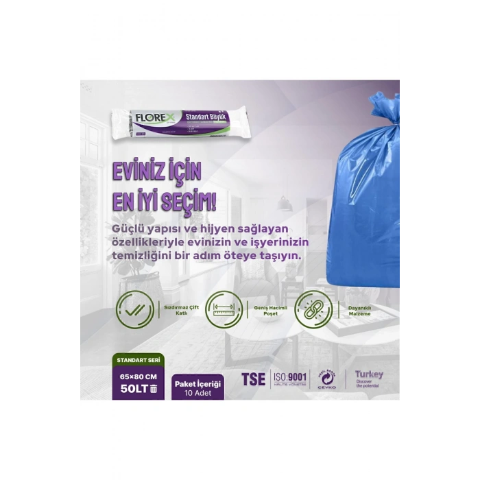 Standart Büyük Boy Mavi Çöp Poşeti X 5 Rulo