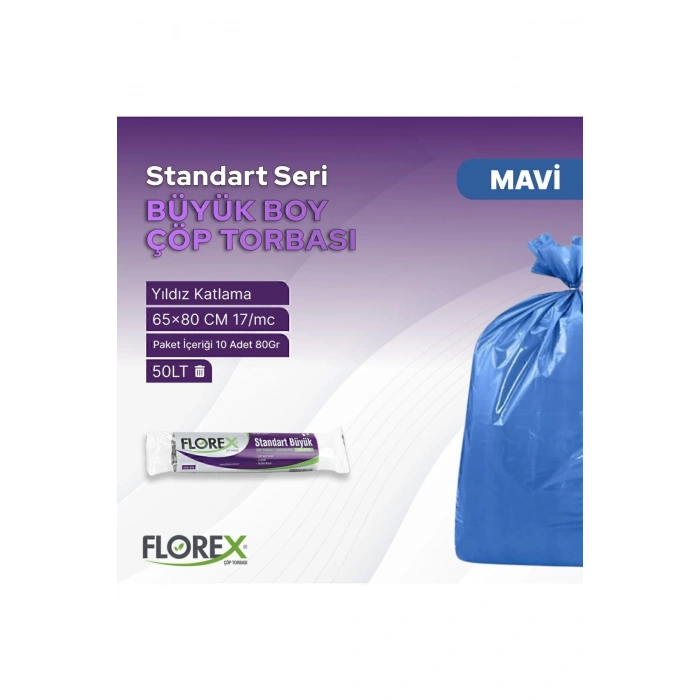 Standart Büyük Boy Mavi Çöp Poşeti X 5 Rulo