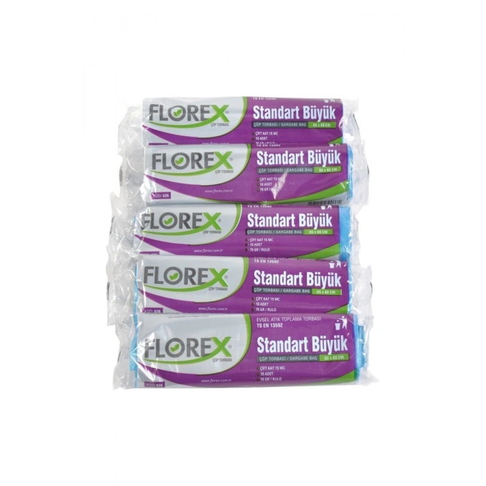 Standart Büyük Çöp Torbası Mavi 65 X 80 Cm 5 Rulo