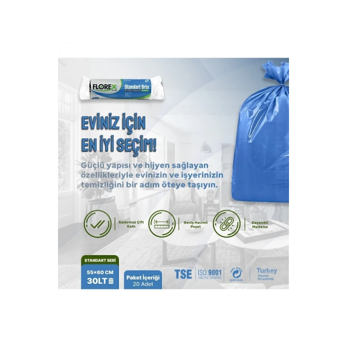 Standart Orta Boy Mavi Çöp Poşeti X 5 Rulo