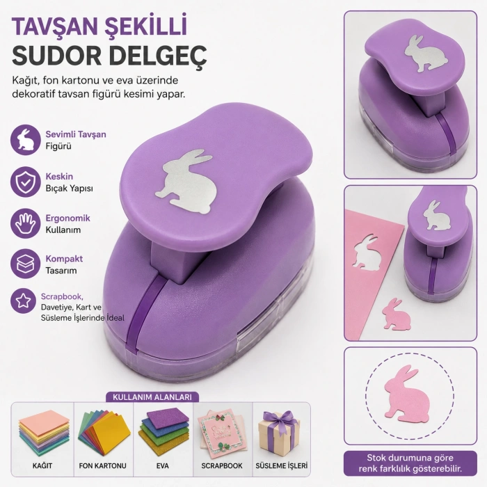 Tavşan Figürlü Orta Boy Şekilli Delgeç | Kağıt Fon Kartonu Eva Kesici Delgeç