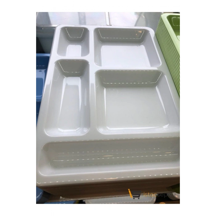 Tedarik Beş Bölmeli %100 Polikarbon Tabldot Tabağı Beyaz 5 Adet