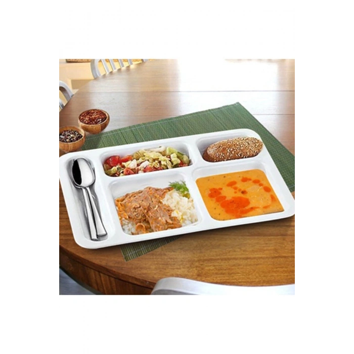 Yemekhane Servis Tabağı Polikarbon Kırılmaz Tabldot 5 Bölmeli (12 Adet)