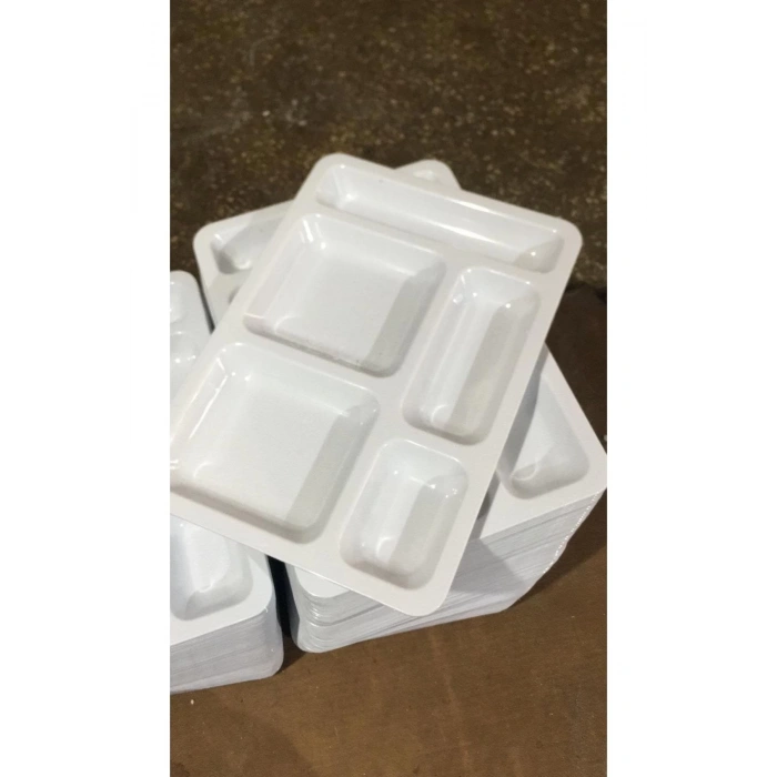 Yemekhane Servis Tabağı Polikarbon Kırılmaz Tabldot 5 Bölmeli (12 Adet)