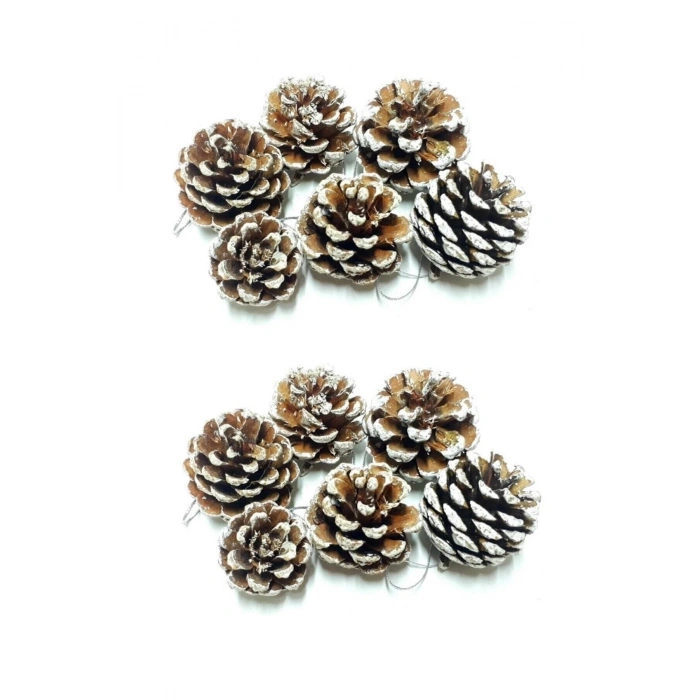 Yılbaşı Ağacı Süs Çam Dekor Karlı 12li Kozalak